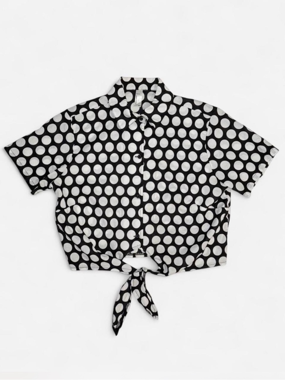 American Apparel Black & White Polka Dot Tie-Front Crop Shirt Size XS/S